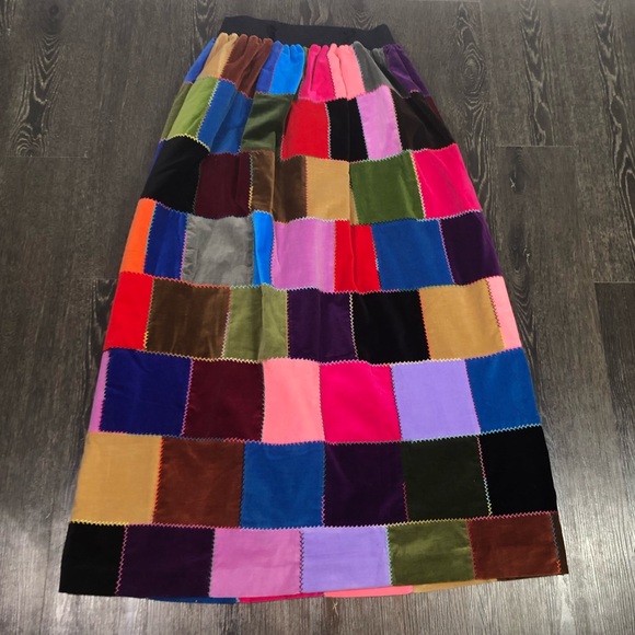 Vintage 1970โs Velvet Patchwork Maxi Skirt - Picture 3 of 11